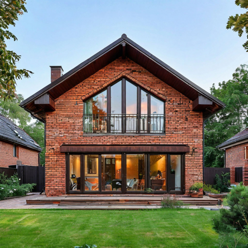 Двухэтажный дом из красного кирпича